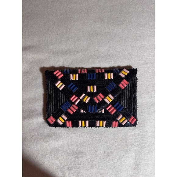 Urban Expressions Handbags - Urban Expressions Beaded Sequin Envelope Clutch Black Multicolor Evening Bag